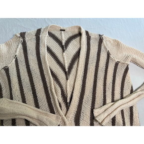 Free People Circle Back Cardigan Oversized Striped Brown Tan Size MEDIUM - Picture 4 of 11